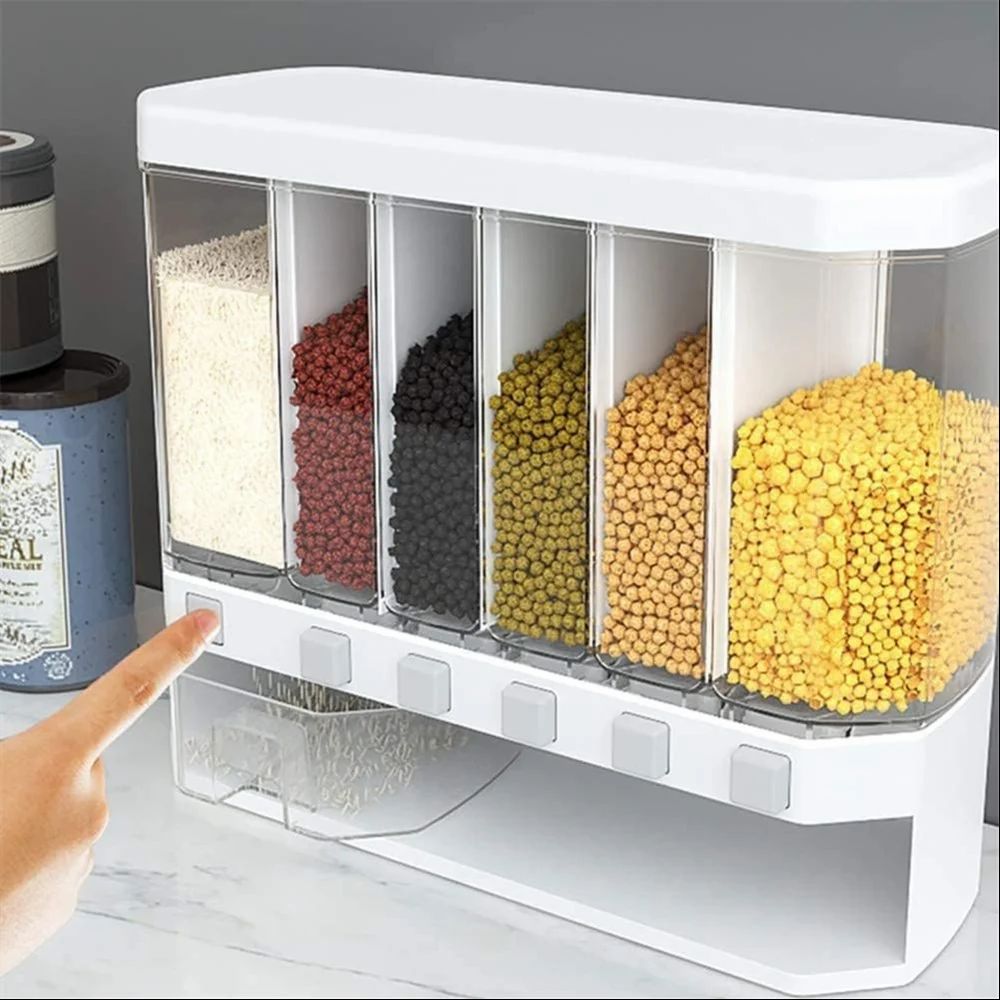 White Manual Wall Mounted 6 Grid Food Dispenser
