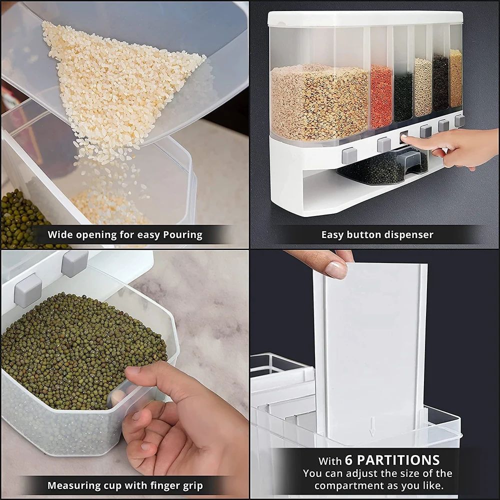White Manual Wall Mounted 6 Grid Food Dispenser