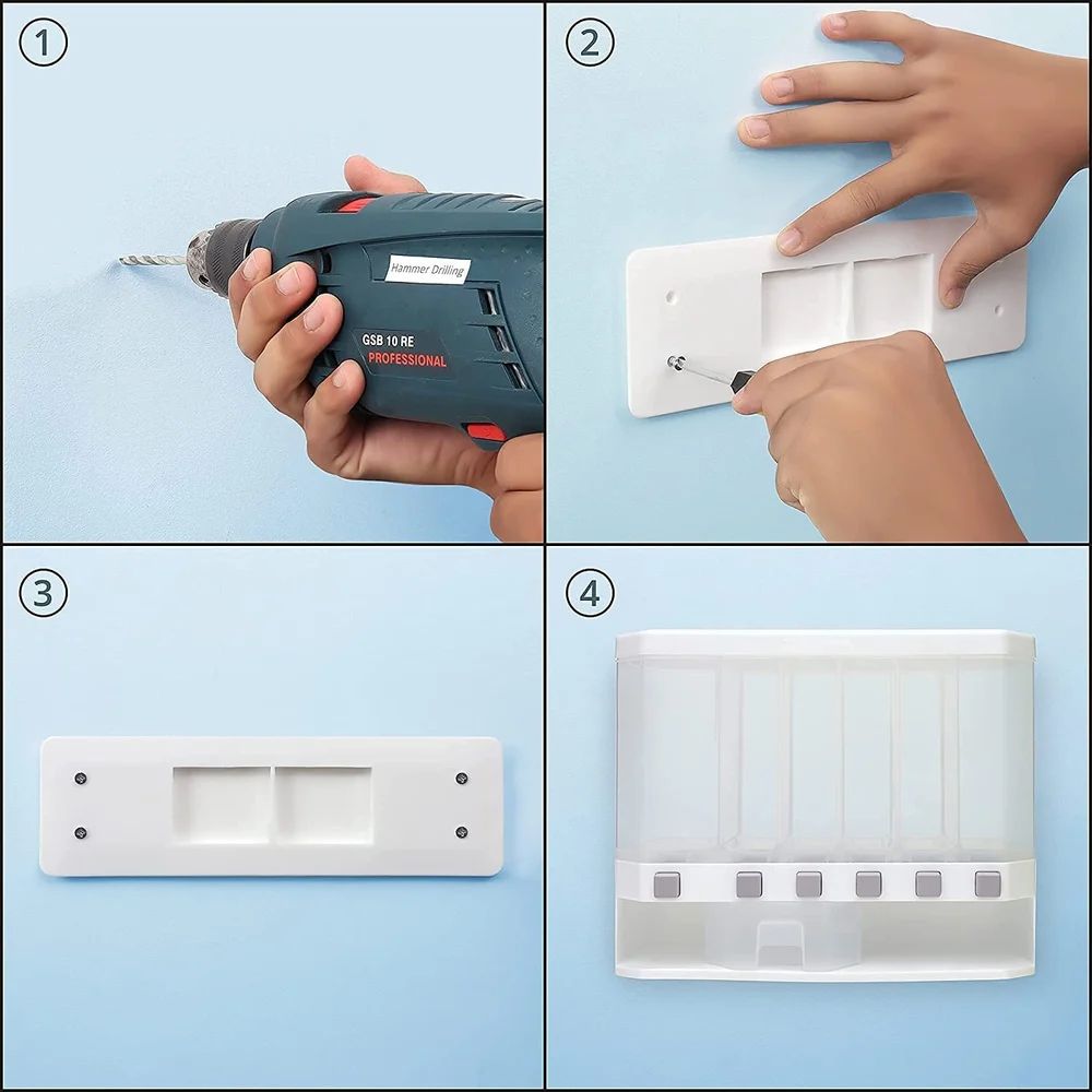 White Manual Wall Mounted 6 Grid Food Dispenser